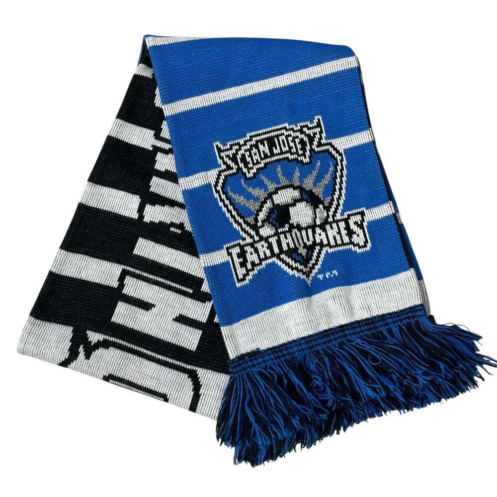 San Jose Earthquakes MLS Soccer Scarf Blue Knit Fringe Black Acrylic Outdoor 57"